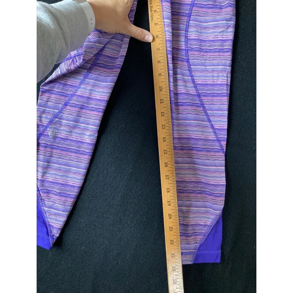 Lululemon Athletica Size 4 Purple Pink Stripe Athletic Legging Pants Zip Pockets
